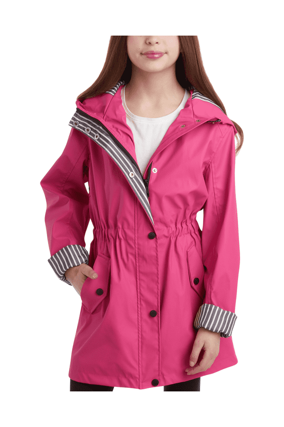 Girls Rain Jacket Lightweight Slicker Shell Vinyl Anorak Windbreaker for Kids
