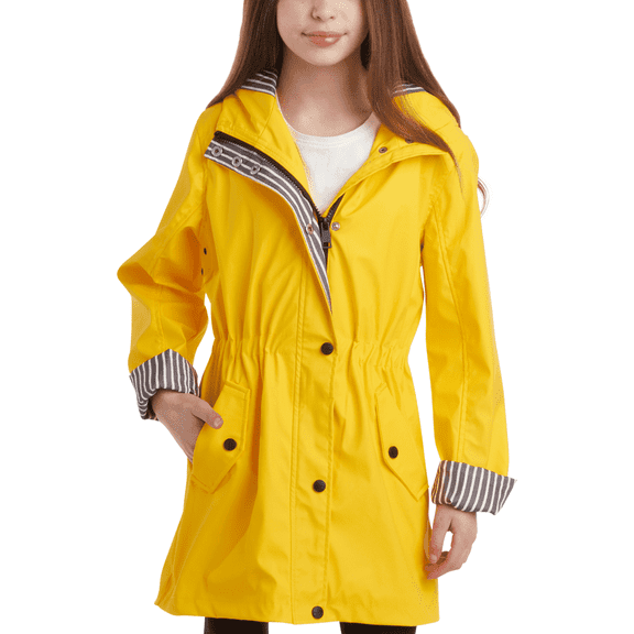 URBAN REPUBLIC Girls Rain Jacket - Lightweight Slicker Shell Vinyl Anorak Windbreaker for Kids (7-16)
