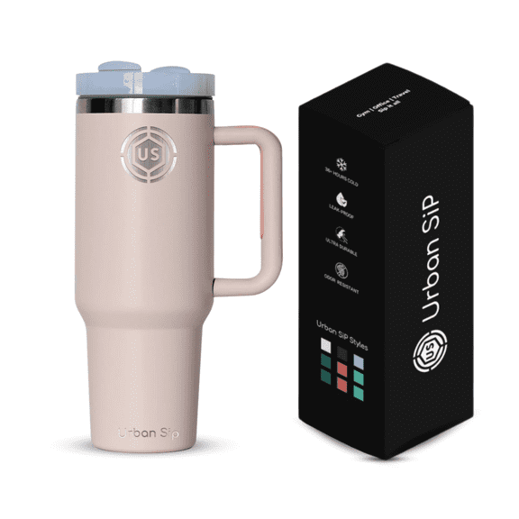 URBAN SIP 40 oz Stainless Steel Insulated Tumbler with Handle & Straw Lid | Double-Wall Vacuum Reusable Travel Mug | Car-Friendly Tumbler for Hot & Cold Drinks