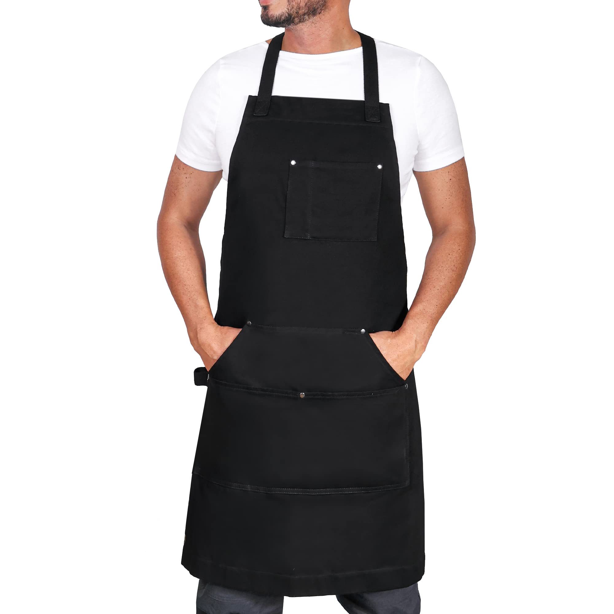 URBAN SOMBRERO Tipsee Chef Cotton Aprons - Kitchen Apron Durable 100% Cotton Apron for Kitchen Chef, Grilling & Work Apron (Black)