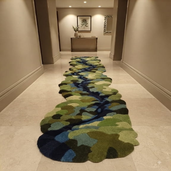 URBANCRAFT RUGS Nature Inspired Moss River Collection Organic Abstract Modern Hand Tufted Multicolor Runner Rugs, 2' x 12', Non-Slip Backing