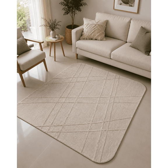 URBANCRAFT RUGS Hand Tufted Wool Area Rug, Modern Geometric Grid Pattern, Wool Tufted Indoor Carpet for Living Room, Bedroom, Dining Room & Office, Ivory
