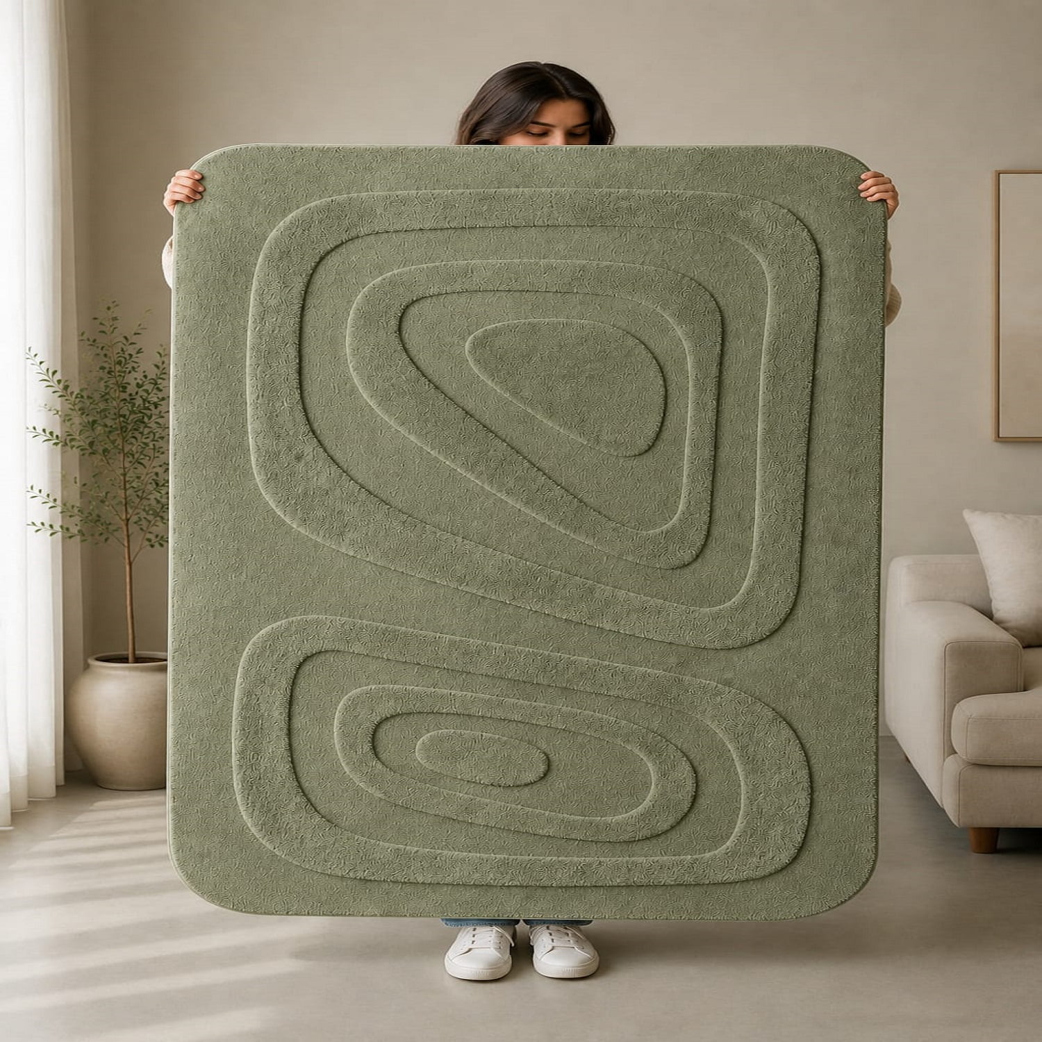 URBANCRAFT Wool Hand-Tufted Area Rug, Modern 3D Carved Geometric ...