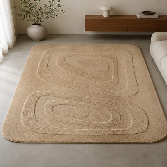 Area Tuft Rug URBANCRAFT Wool Hand-Tufted Area Rug, Modern 3D Carved Geometric ...