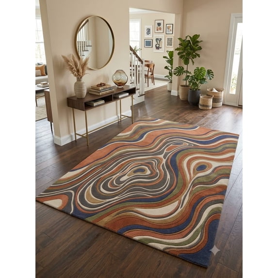 URBANCRAFT Wool Hand-Tufted Area Rug, Modern Abstract Wavy Topographic ...