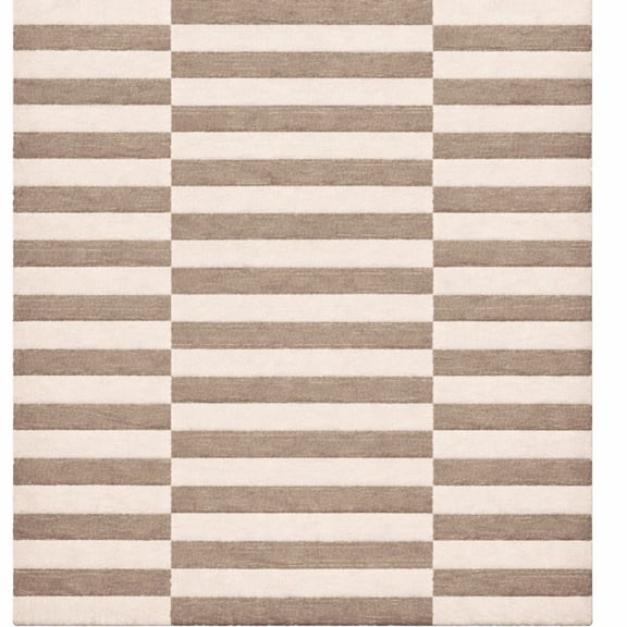 URBANCRAFT Wool Hand-Tufted Area Rug, Modern Geometric Block Stripe Pattern, Beige Ivory Taupe, 6' x 8'