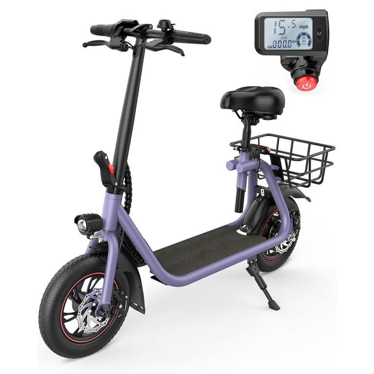 URBANMAX C1 Electric Scooter Scooter with Folding Electric Commuting Speed Powerful Electric Basket-Purple Range, 22 with Miles Max up Seat, for Scooter 450W to for Motor 15.5Mph, Adult