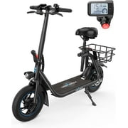 URBANMAX C1 Electric Scooter with Seat, 450W Powerful Motor up to 22 Miles Range, Folding Electric Scooter for Adult Max Speed 15.5Mph, Electric Scooter-Blackfor Commuting with Basket
