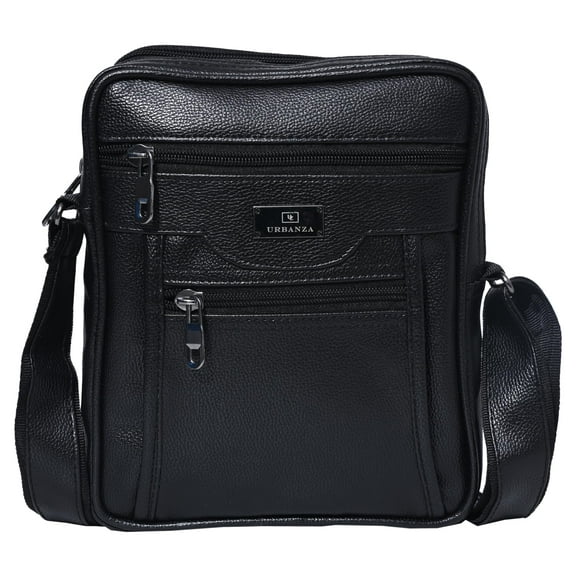 URBANZA Sling Bag Sturdy Handcrafted Leather satcel Ipad Messenger Passport Bag for men and women -, Black, 22L