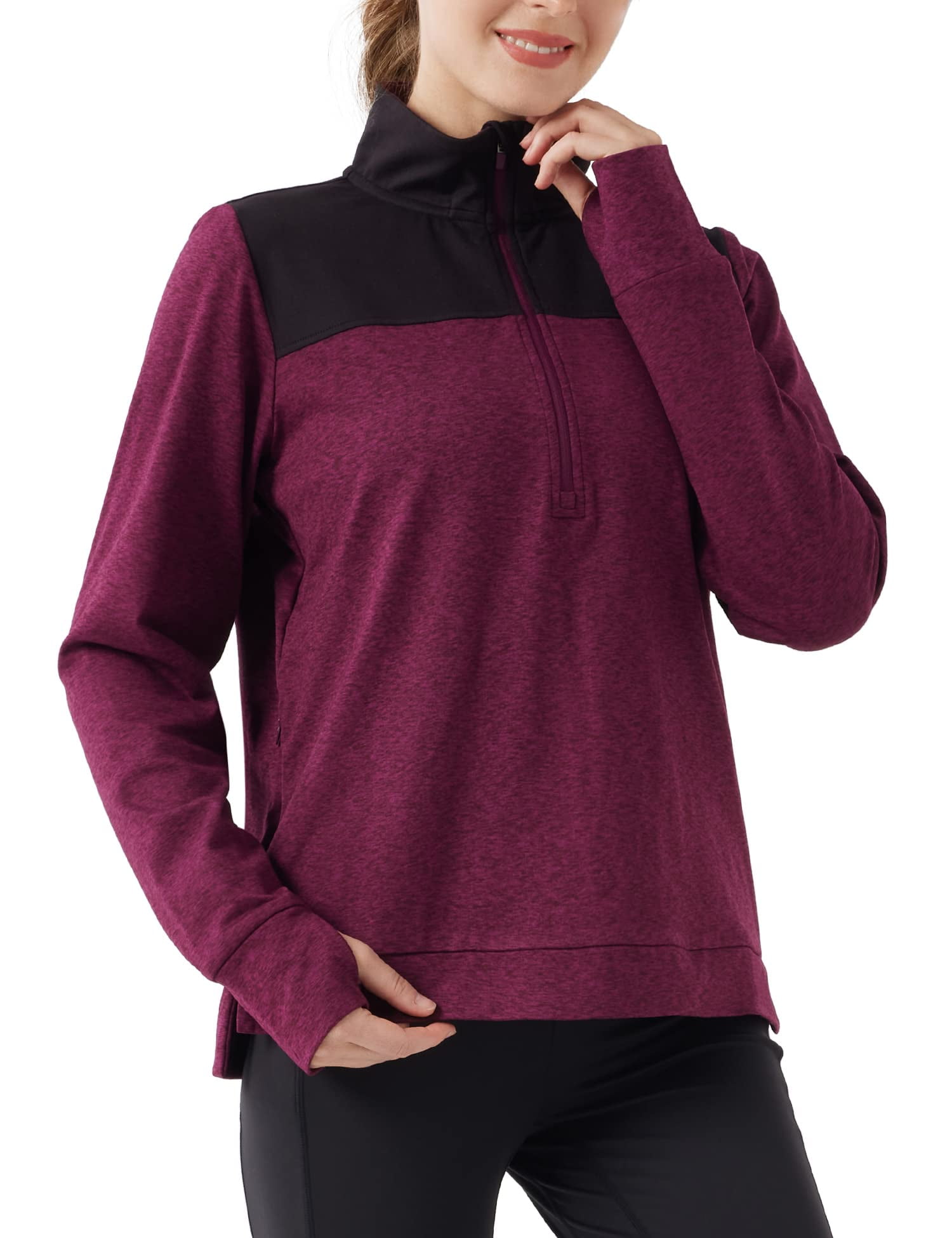 URBEST Women's Half Zip Fleece Sweatshirts Recycled Fleece Long Sleeve Collar Pullover Running