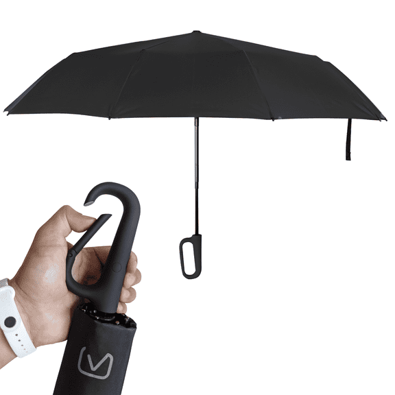 URBN ELEMNTS Compact Travel Umbrella, Automatic Open Close, Stainless Steel, Black, 1 Count
