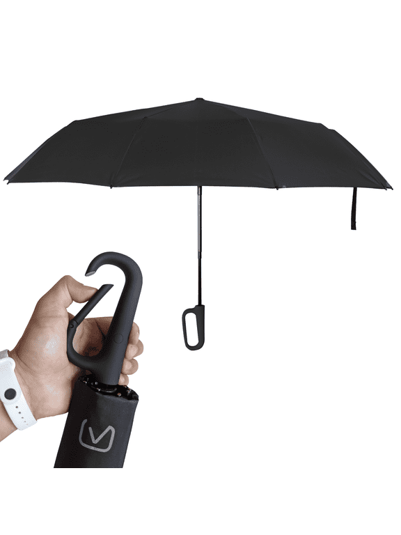 Compact Travel Umbrella, Automatic Open Close, Stainless Steel, Black, 1 Count