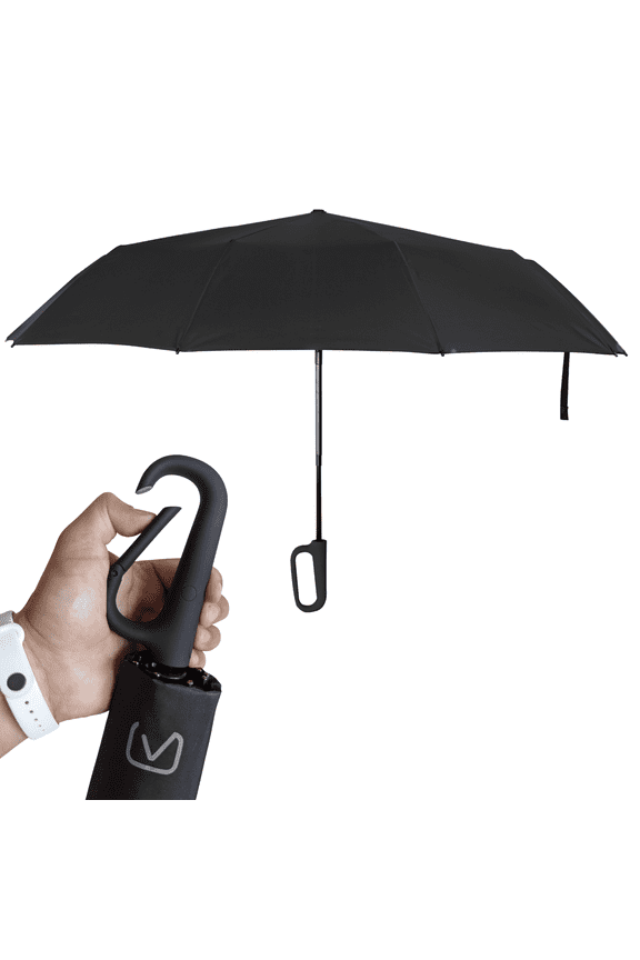 Compact Travel Umbrella, Automatic Open Close, Stainless Steel, Black, 1 Count