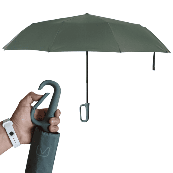 URBN ELEMNTS Compact Travel Umbrella, Ergonomic Handle, Auto Open Close, Solid, Green, 1 Count