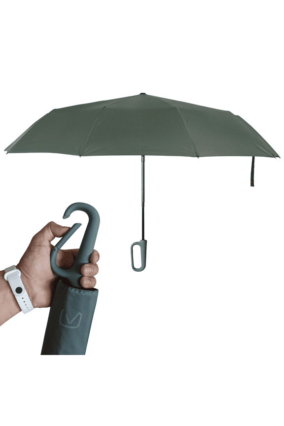 Compact Travel Umbrella, Ergonomic Handle, Auto Open Close, Solid, Green, 1 Count