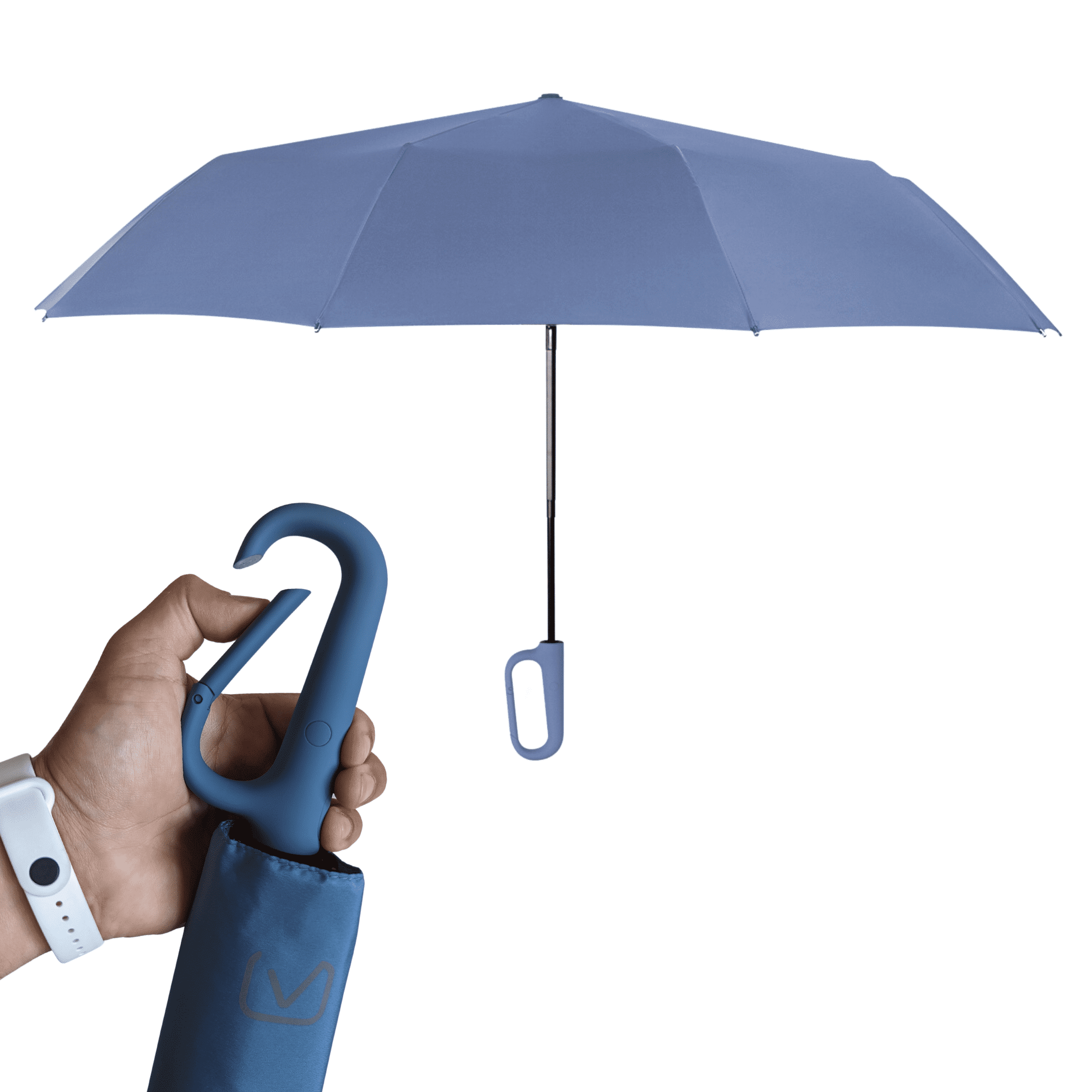 URBN ELEMNTS Compact Travel Umbrella, Soft Latch Carabiner Handle, Auto Open Close, Steel, Rapid Dry, Blue, 1 Count