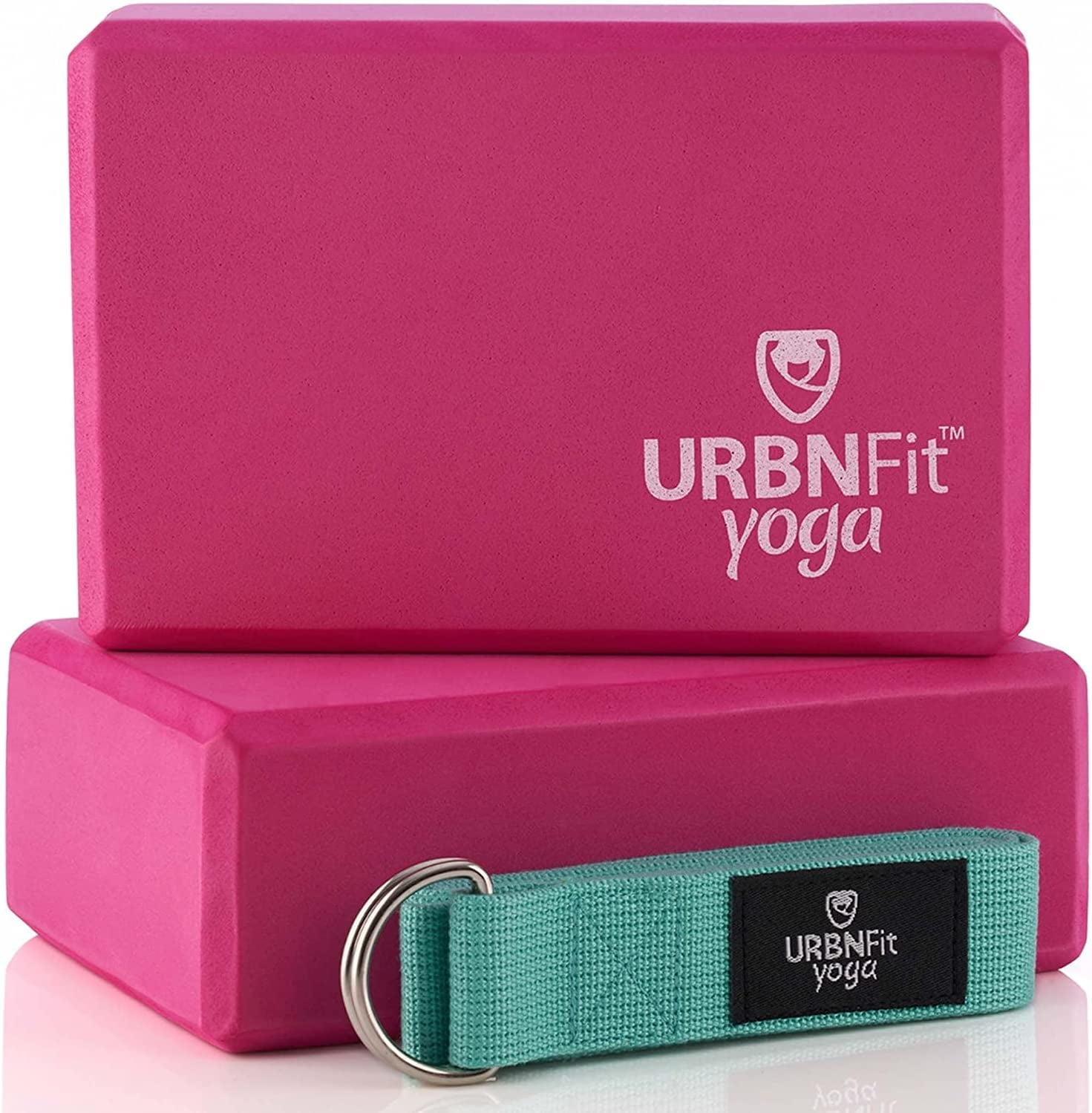 URBNFit Yoga Blocks 2 Pack Sturdy Foam Yoga Block Set with Strap for Exercise