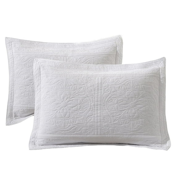 URBONUR 100% Cotton White Quilted Pillow Shams Set of 2 Standard Size, Soft and Cozy, Wrinkle, Fade, Stain Resistant Bed Pillow Covers, Farmhouse Pillow Shams 20''× 26'' for All Season