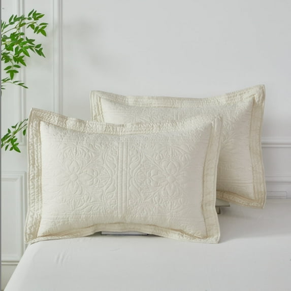 URBONUR 2 Piece Beige Embroidered Pillow Shams Queen Size Decorative Microfiber Pillow Shams Set of 2 Soft Breathable Skin-Friendly Bed Pillow Shams 20''× 30''