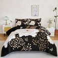 thumbnail image 1 of URBONUR 3 Pcs Black and Gold Floral Comforter Set King Size, White Flowers Butterfly Printed Bedding Set, Botanical Gold Leaves Bed Comforter Set for Women Men, 1 of 9
