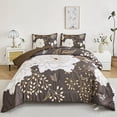 thumbnail image 1 of URBONUR 3 Pcs Floral Comforter Set Queen Size, Brown Gold Botanical Bedding Set, White Flower Butterfly Leaves Printed Bed Sets with 2 Pillowcases for Women Men, 1 of 8