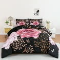 URBONUR 3 Pieces Pink Floral Queen Size Comforter Set Pink Flowers