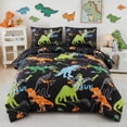 thumbnail image 1 of URBONUR 3Pcs Black Dinosaur Queen Comfotrer Set for Boys Kids Teens Colorful Dinosaur Bedding Sets Soft Lightweight Bed Sets with Pillowcases, 1 of 7