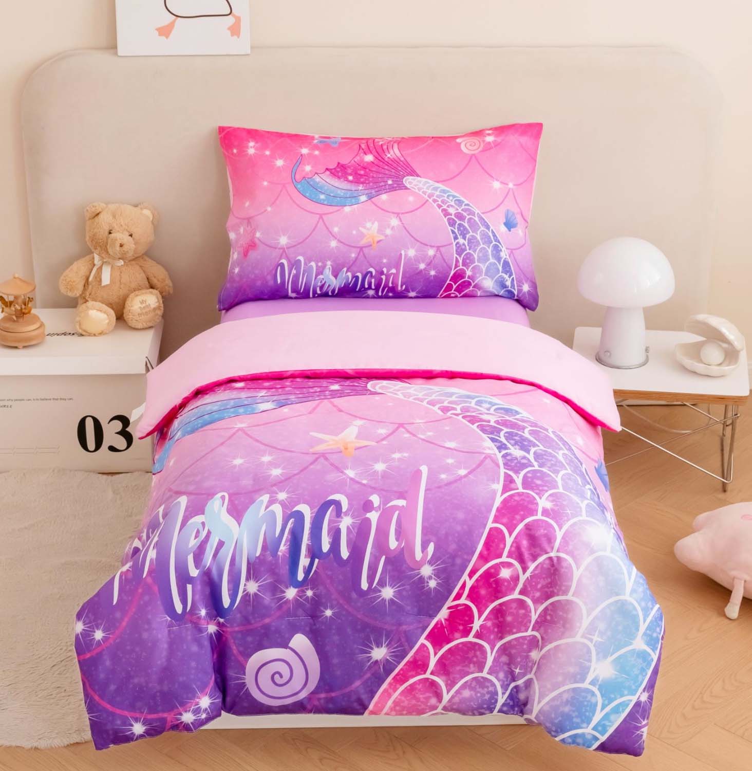 Levtex Baby Mermaid Toddler Bed Set Pink, Aqua, Taupe Floral 5