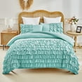 URBONUR Teal Waterfall Ruffle Girls Duvet Cover Set Queen Size 3Pcs