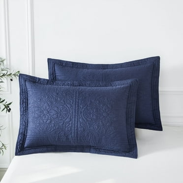 URBONUR Navy Blue Pillow Shams Set of 2 King Size Microfiber Farmhouse Quilted Pillow Covers, Soft and Cozy, Wrinkle, Fade, Stain Resistant Bed Pillow Shams 20''× 36''