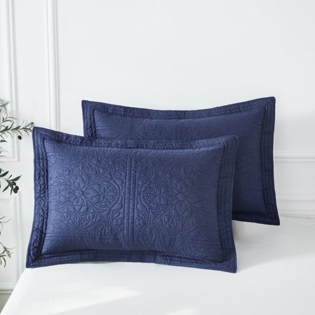 URBONUR Navy Blue Pillow Shams Set of 2 Standard Size Microfiber Farmhouse Quilted Pillow Covers, Soft and Cozy, Wrinkle, Fade, Stain Resistant Bed Pillow Shams 20''× 30''