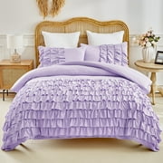 URBONUR Purple Ruffle Twin Duvet Cover Sets for Girls Waterfall Kids Comforter Cover with Matching Pillowcases Multi-Layer Duvet Cover for All Season