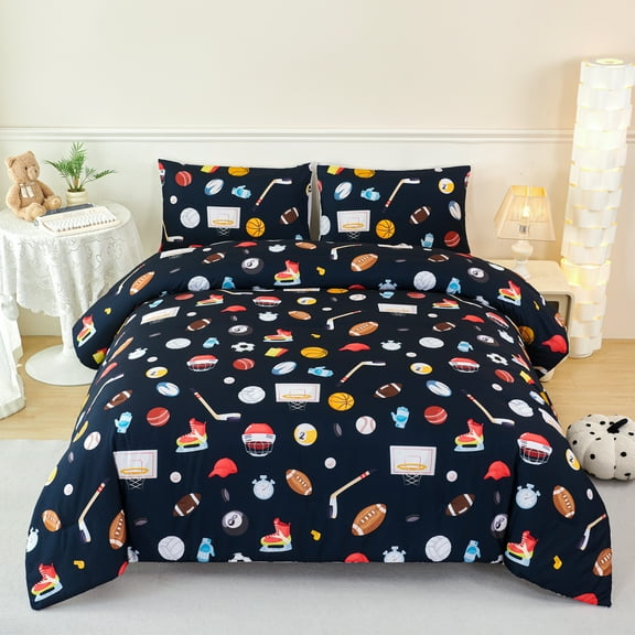 URBONUR Sports Kids Comforter Sets Twin Basketball Baseball Bedding Set for Boys 3Pcs Football Bed Sets Soft Microfiber Bedding Comforter Sets