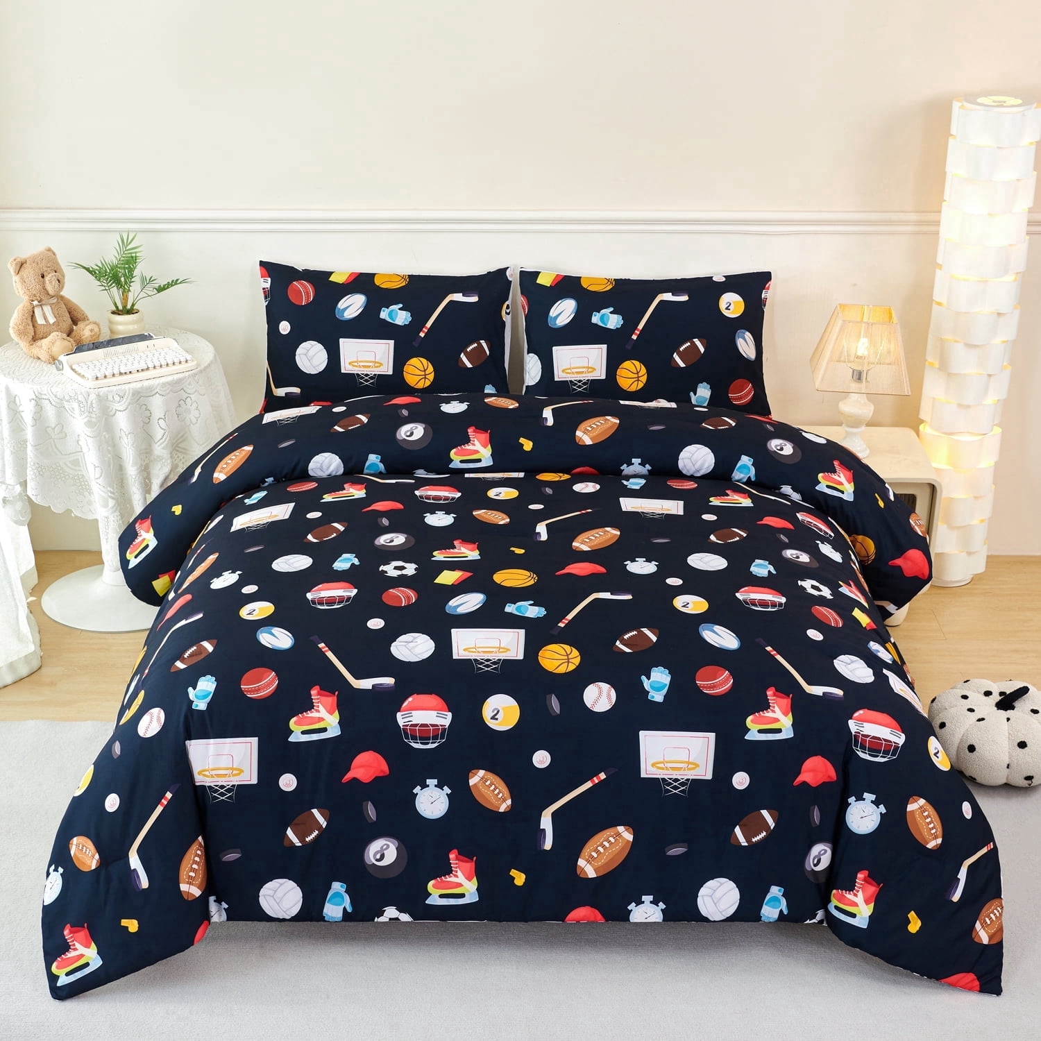 URBONUR Sports Kids Comforter Sets Twin Basketball Baseball Bedding Set for Boys 3Pcs Football Bed Sets Soft Microfiber Bedding Comforter Sets