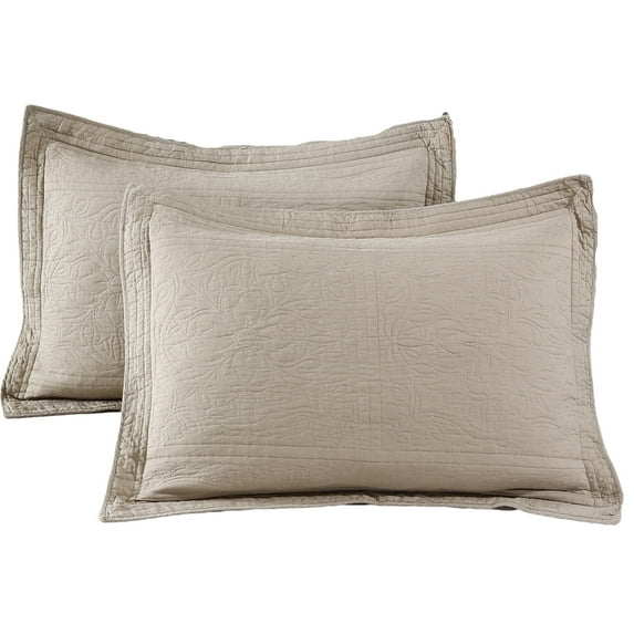URBONUR Taupe 100% Cotton Pillow Shams Standard Size Set of 2 Decorative, Farmhouse Quilted Bed Pillow Pillow Shams, Soft Breathable Pillow Covers 20''× 26''