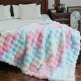thumbnail image 1 of URBONUR Tie Dye Pink Faux Rabbit Fur Throw Blanket for Girls Women Warm Cozy Plush Fluffy Bubble Bed Throw Blankets Luxury Fuzzy Winter Blanket for Couch Sofa Bed 51×63 Inches, 1 of 7