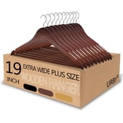 URBY 10pcs Extra Wide Wood Hangers 19 Inch for Plus Size Clothes, Walnut