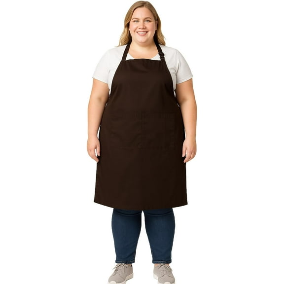 URBY 1pc Plus Size Apron with Pockets Extra Wide for Kitchen Cooking, Brown