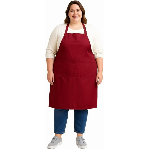 URBY 1pc Plus Size Apron with Pockets Extra Wide for Kitchen Cooking, Burgundy