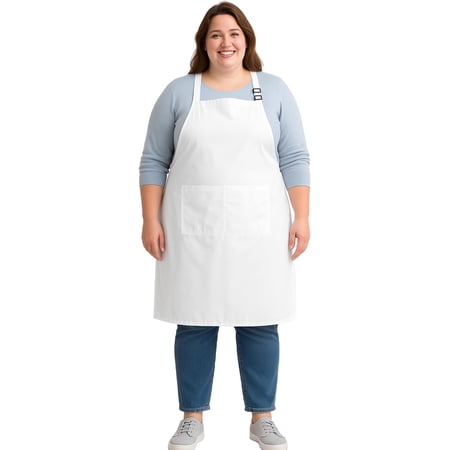 URBY 1pc Plus Size Apron with Pockets Extra Wide for Kitchen Cooking, White