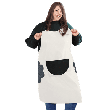 URBY 1pc Plus Size Extra Wide Apron with Hand Wiper Round Pockets, Gream