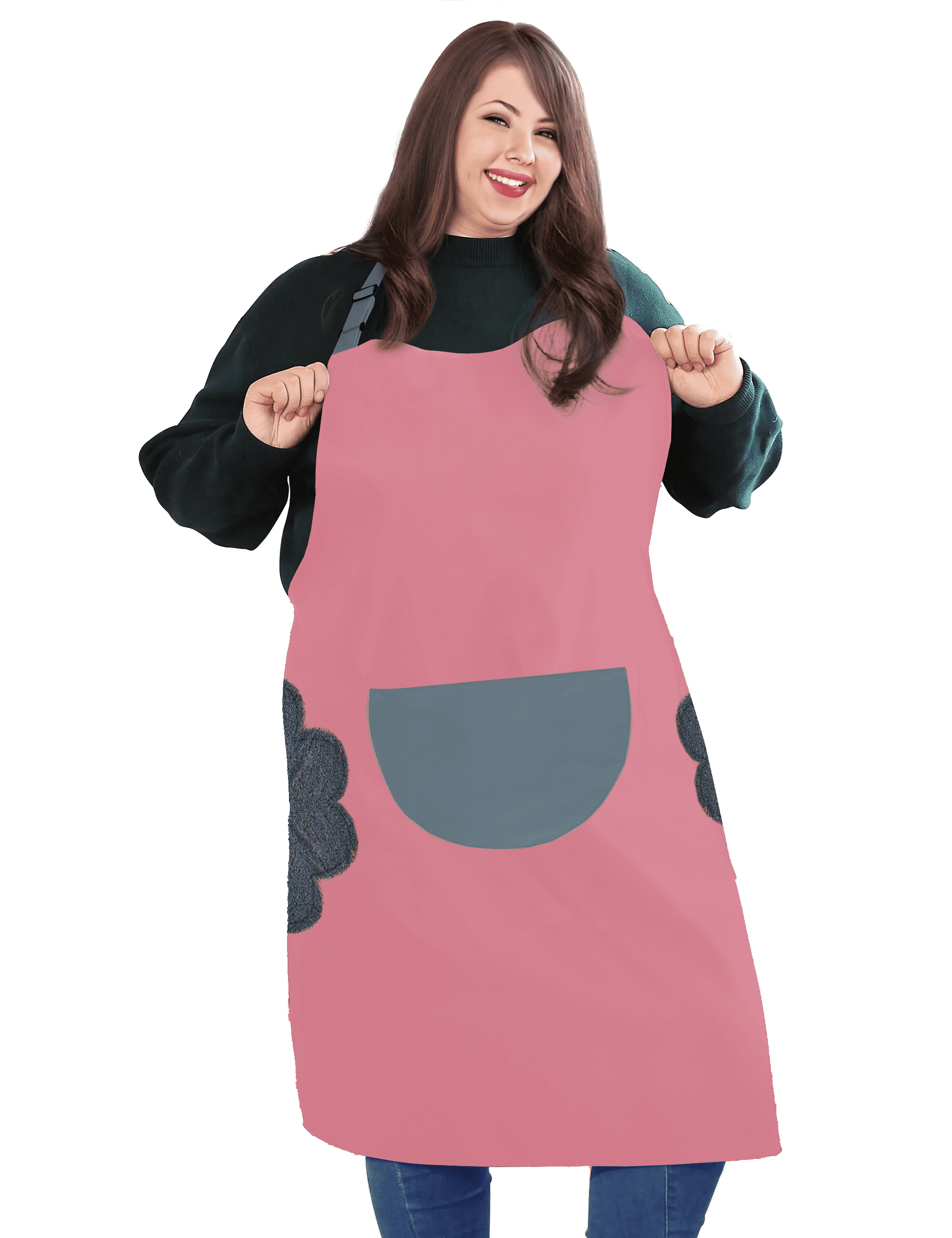 URBY 1pc Plus Size Extra Wide Apron with Hand Wiper Round Pockets, Pink ...