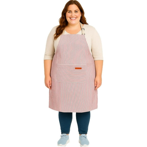 URBY 1pc Plus Size Strip Apron Extra Wide for Kitchen Cooking, Red White