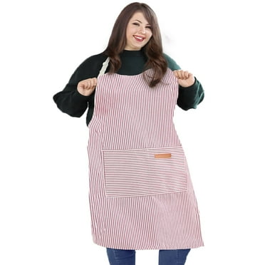 URBY 1pc Plus Size Strip Apron Extra Wide for Kitchen Cooking, Red White