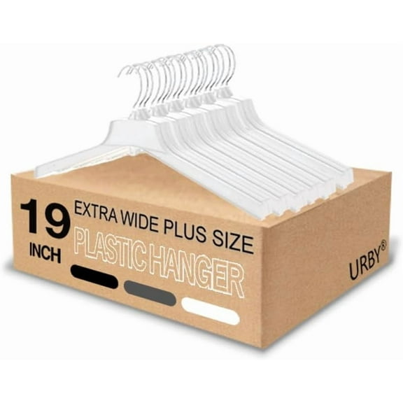 URBY 24pcs Extra Wide Plastic Hangers 19 Inch for Plus Size Clothes, White