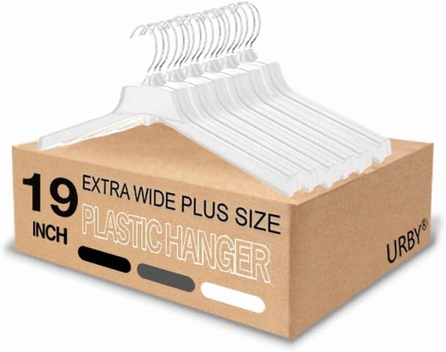 URBY 24pcs Extra Wide Plastic Hangers 19 Inch for Plus Size Clothes, White