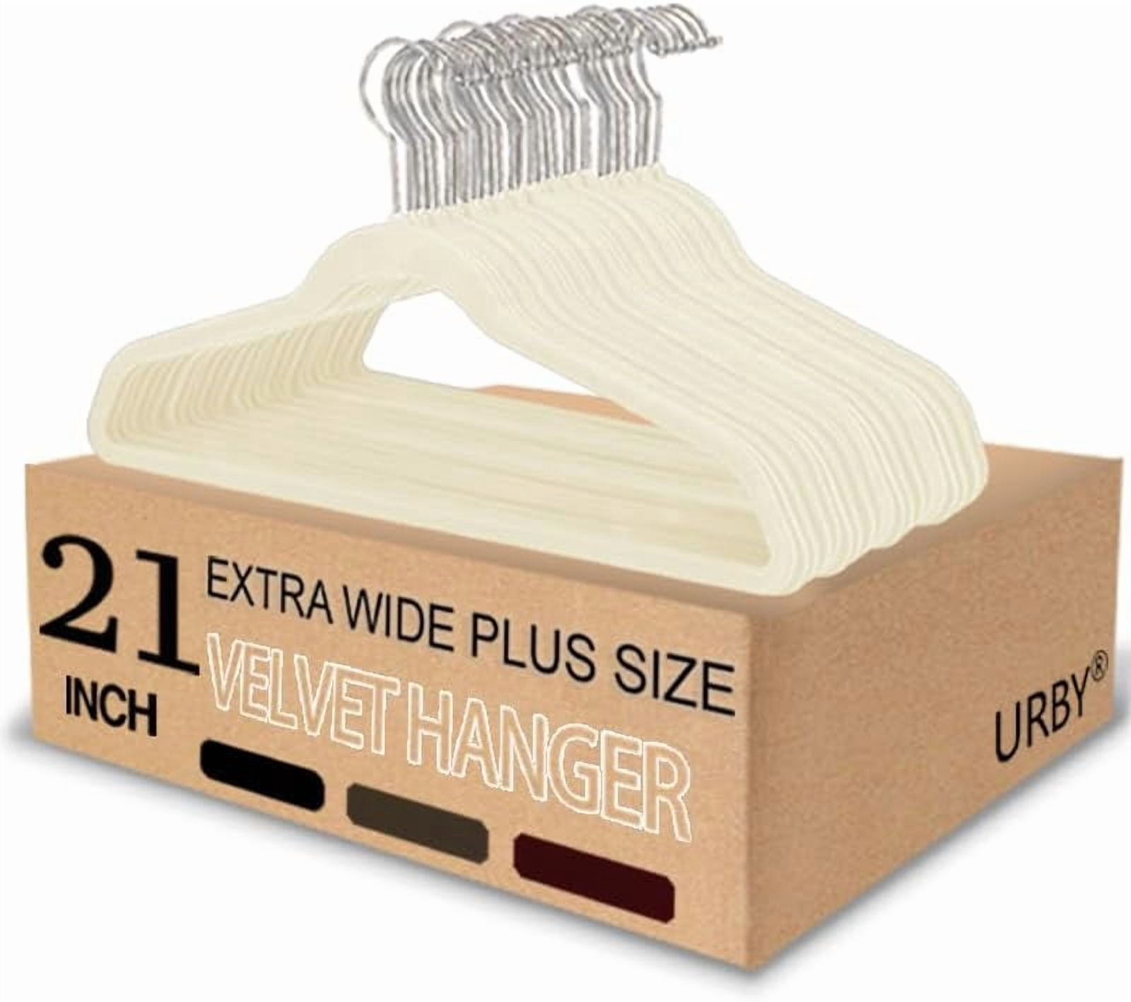 URBY 24pcs Extra Wide Velvet Hangers 21 Inch for Plus Size Clothes, Ivory