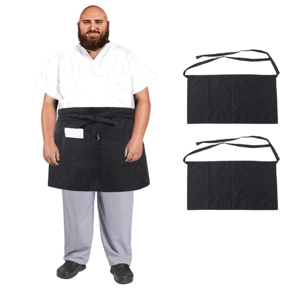 URBY 2pcs Plus Size Half Apron Extra Wide with Pockets, Waterproof, Black