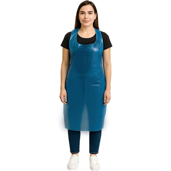 URBY 40pcs Plus Size Disposable Aprons Extra Wide, Plastic Material, Blue
