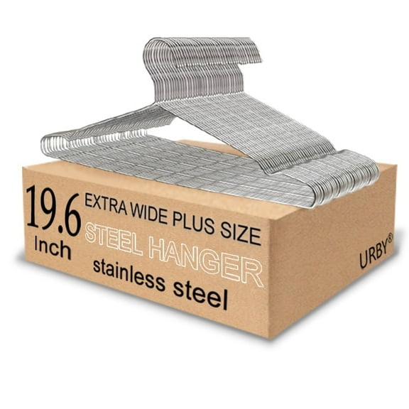 URBY 40pk Extra Wide Wire Hangers for Plus Size Clothes, 19.6 Inch Stainless Steel Plus Size Hangers Ideal for XL, XXL Shirts, Coats, Dresses, Etc. Silver